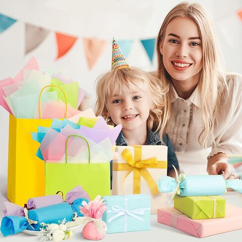 Simetufy 120 ورقة مناديل ورقية لحقائب الهدايا، 8 ألوان 20 × 20 بوصة مناديل ورقية فنية كبيرة، ورق تغليف الهدايا للحرف اليدوية، العطلات، أعياد الميلاد، الهالوين، عيد الميلاد ومشروع DIY in Kuwait