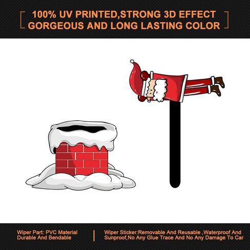 Christmas Santa Claus and Chimney Rear Window Wiper Decal Funny Waving Arm Wiper Sticker Reusable Windshield Wiper Decal Christmas Decoration Car Sticker (Santa Claus with Gift and Chimney) in Kuwait