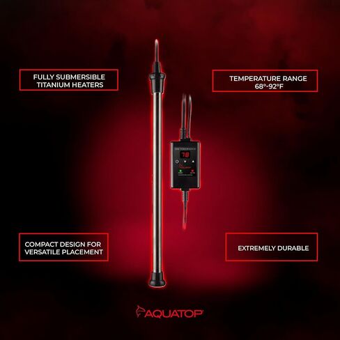 سخان تيتانيوم أكواتوب 500 وات مع وحدة تحكم - قابل للغمر بالكامل لخزانات الأسماك حتى 150 جالون، درجة حرارة قابلة للتعديل 68-92، سخان مياه متين، سخان حوض السمك للسلاحف والأسماك الكبيرة، TH-C500 in Kuwait