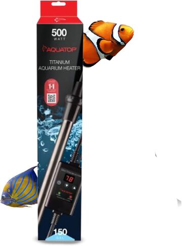 سخان تيتانيوم أكواتوب 500 وات مع وحدة تحكم - قابل للغمر بالكامل لخزانات الأسماك حتى 150 جالون، درجة حرارة قابلة للتعديل 68-92، سخان مياه متين، سخان حوض السمك للسلاحف والأسماك الكبيرة، TH-C500 in Kuwait