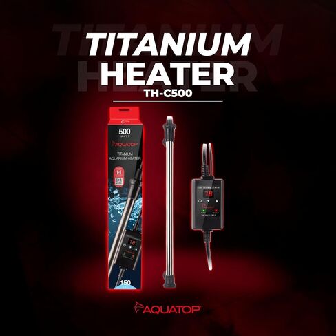 سخان تيتانيوم أكواتوب 500 وات مع وحدة تحكم - قابل للغمر بالكامل لخزانات الأسماك حتى 150 جالون، درجة حرارة قابلة للتعديل 68-92، سخان مياه متين، سخان حوض السمك للسلاحف والأسماك الكبيرة، TH-C500 in Kuwait
