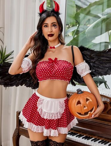 Avidlove Sexy Maid Lingerie for Women Cosplay Lingerie Set Contrast Lace Maid Costume Set(5pack) in Saudi Arabia