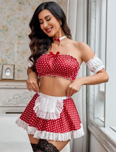 Avidlove Sexy Maid Lingerie for Women Cosplay Lingerie Set Contrast Lace Maid Costume Set(5pack) in Saudi Arabia