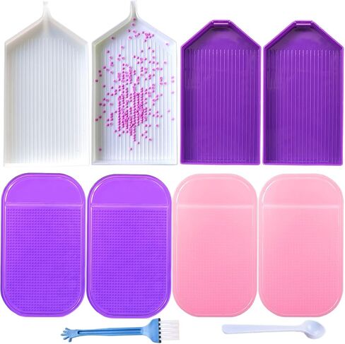 5 Pcs Diamond Painting Trays Large,Plastic Bead Sorting Tray,Big Diamond Art Trays Kit Tools, Storage Containers Tray for Rhinestone and Accessories(5 Trays,Spoon) in Saudi Arabia