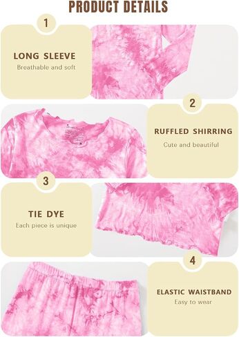 Jimonda Kids Soft Rayon From Bamboo Sleepwear Long Sleeve Boys Girls Pajama Outdoor 2-Piece tops&pant Casual sets Tie Dye PJ in Kuwait