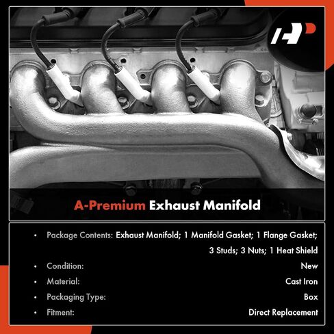 A-Premium Exhaust Manifold W/Gasket, Studs, Nuts, Bolts, Washers & Heat Shield [6Cyl 4.2L] Compatible with Chevrolet Trailblazer & GMC Envoy & Isuzu Ascender & Saab 9-7x, 2008 2009, Replace# 12597166 in Saudi Arabia