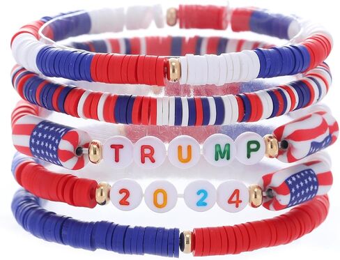 American Flag Beaded Bracelets Patriotic Clay Colorful Red White Blue Handmade Jewelry for Women in Saudi Arabia