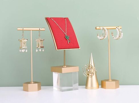 GemeShou 3pcs Earring T Stand، حامل عرض القرط الذهبي للبيع، حامل صغير على شكل T، منظم مجوهرات معدني لعرض دعامات التصوير الفوتوغرافي في المتجر عبر الإنترنت 【قاعدة ذهبية سداسية 3 قطع ارتفاع 5.3 بوصة】 in Saudi Arabia