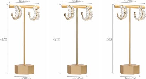 GemeShou 3pcs Earring T Stand، حامل عرض القرط الذهبي للبيع، حامل صغير على شكل T، منظم مجوهرات معدني لعرض دعامات التصوير الفوتوغرافي في المتجر عبر الإنترنت 【قاعدة ذهبية سداسية 3 قطع ارتفاع 5.3 بوصة】 in Saudi Arabia