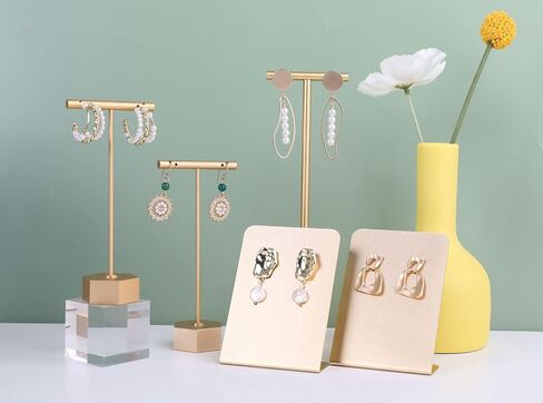 GemeShou 3pcs Earring T Stand، حامل عرض القرط الذهبي للبيع، حامل صغير على شكل T، منظم مجوهرات معدني لعرض دعامات التصوير الفوتوغرافي في المتجر عبر الإنترنت 【قاعدة ذهبية سداسية 3 قطع ارتفاع 5.3 بوصة】 in Saudi Arabia