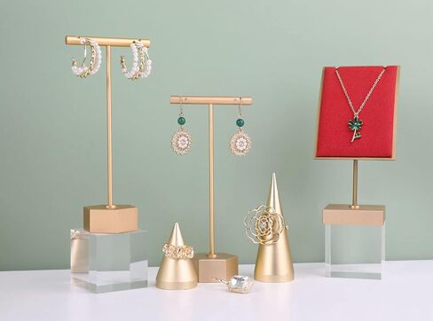 GemeShou 3pcs Earring T Stand، حامل عرض القرط الذهبي للبيع، حامل صغير على شكل T، منظم مجوهرات معدني لعرض دعامات التصوير الفوتوغرافي في المتجر عبر الإنترنت 【قاعدة ذهبية سداسية 3 قطع ارتفاع 5.3 بوصة】 in Saudi Arabia