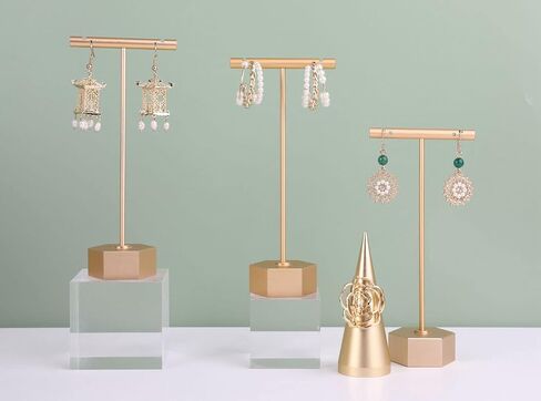 GemeShou 3pcs Earring T Stand، حامل عرض القرط الذهبي للبيع، حامل صغير على شكل T، منظم مجوهرات معدني لعرض دعامات التصوير الفوتوغرافي في المتجر عبر الإنترنت 【قاعدة ذهبية سداسية 3 قطع ارتفاع 5.3 بوصة】 in Saudi Arabia