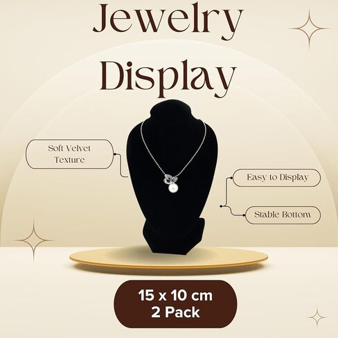 YAN & HIN 2pcs 6-inch Short Black Velvet Necklace Small Holder Stand Display Stands Mannequin Bust Jewelry Organizer Displays for Shop Event Shows (Black Velvet, 10 x 15 cm) in Saudi Arabia