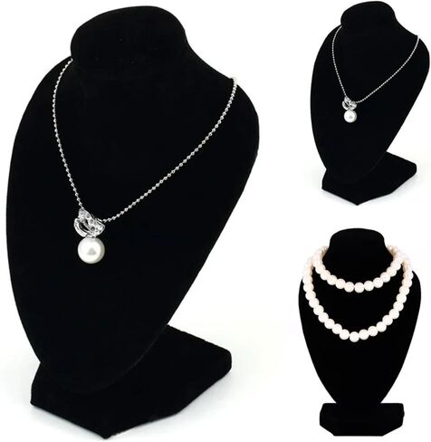YAN & HIN 2pcs 6-inch Short Black Velvet Necklace Small Holder Stand Display Stands Mannequin Bust Jewelry Organizer Displays for Shop Event Shows (Black Velvet, 10 x 15 cm) in Saudi Arabia