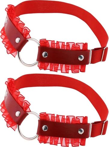 FM FM42 Multicolor Simulated Leather PU Lace O Ring Adjustable Leg Ring Elastic Garter, Pack of 2 in Saudi Arabia