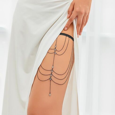 Florry Leg Chain Sexy Thigh Chains Jewelry for Women Elastic Leg Garters Crystal Body Thigh Chains for Party Festival Wedding in Saudi Arabia