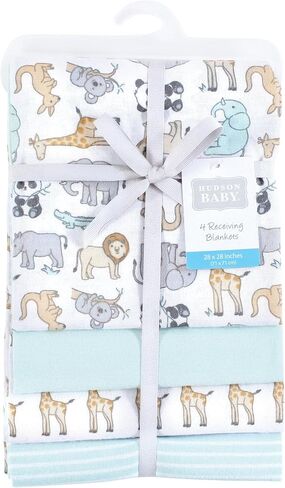 Hudson Baby Unisex Baby Cotton Flannel Receiving Blankets, Neutral Dino World, One Size in Kuwait