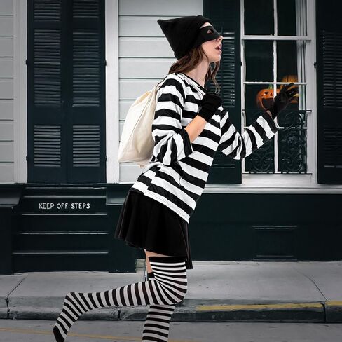 Halloween Women Robber Costume Set: 6pcs Burglar Costume for Women - Cosplay Thief Accessories for Halloween Party in Saudi Arabia