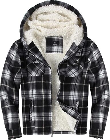 SECOOD Mens Flannel Sherpa Lined Jacket with Hood Plaid Shirts Jackets Zip Up Long Sleeve Sweatshirt Winter Coat for Men in Kuwait
