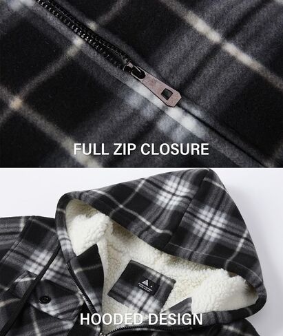SECOOD Mens Flannel Sherpa Lined Jacket with Hood Plaid Shirts Jackets Zip Up Long Sleeve Sweatshirt Winter Coat for Men in Kuwait