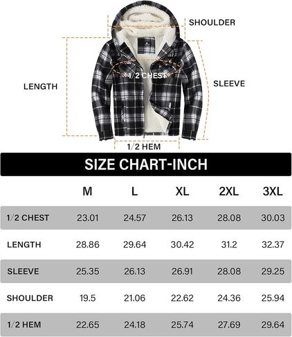 SECOOD Mens Flannel Sherpa Lined Jacket with Hood Plaid Shirts Jackets Zip Up Long Sleeve Sweatshirt Winter Coat for Men in Kuwait