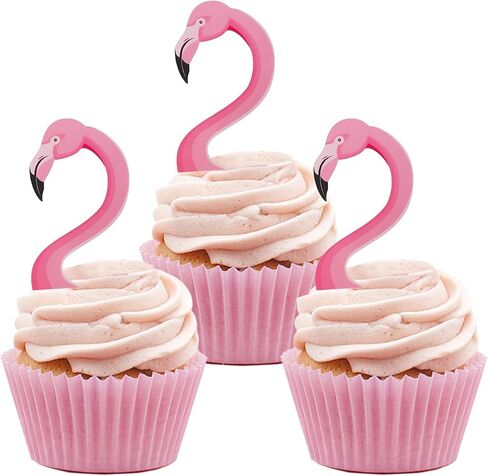 24Pcs Flamingo Cupcake Toppers, Tropical Cupcake Toppers Aloha Cake Decorations for Luau Hawaiian Theme Baby Shower Flamingo Birthday Party Supplies(Flamingo) in Kuwait
