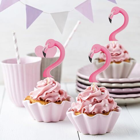 24Pcs Flamingo Cupcake Toppers, Tropical Cupcake Toppers Aloha Cake Decorations for Luau Hawaiian Theme Baby Shower Flamingo Birthday Party Supplies(Flamingo) in Kuwait