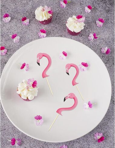 24Pcs Flamingo Cupcake Toppers, Tropical Cupcake Toppers Aloha Cake Decorations for Luau Hawaiian Theme Baby Shower Flamingo Birthday Party Supplies(Flamingo) in Kuwait