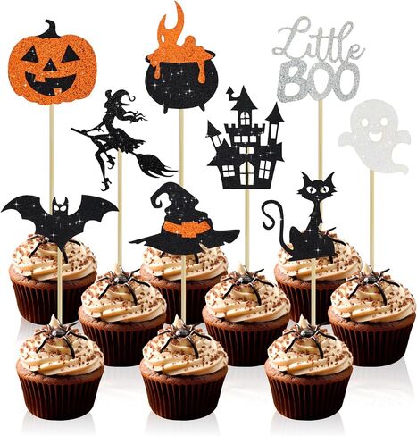 BEISHIDA 18pcs Happy Halloween Cupcake Topper Halloween Cupcake Decoration Little Boo Happy Boo Day Pumpkins Witch Hats Cats Bats for Funny Horror Halloween Scary Party Decorations Party Supplies in Kuwait