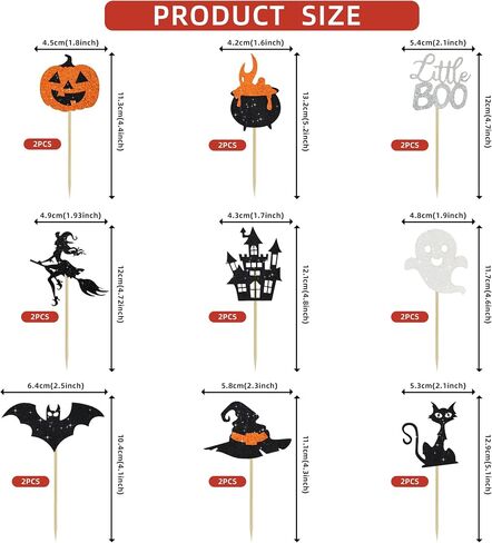 BEISHIDA 18pcs Happy Halloween Cupcake Topper Halloween Cupcake Decoration Little Boo Happy Boo Day Pumpkins Witch Hats Cats Bats for Funny Horror Halloween Scary Party Decorations Party Supplies in Kuwait