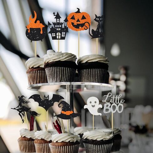 BEISHIDA 18pcs Happy Halloween Cupcake Topper Halloween Cupcake Decoration Little Boo Happy Boo Day Pumpkins Witch Hats Cats Bats for Funny Horror Halloween Scary Party Decorations Party Supplies in Kuwait