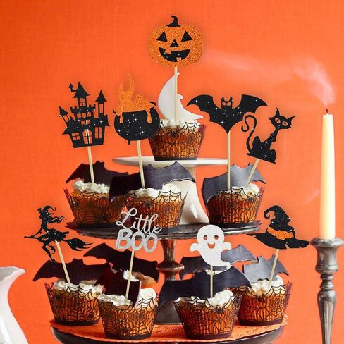 BEISHIDA 18pcs Happy Halloween Cupcake Topper Halloween Cupcake Decoration Little Boo Happy Boo Day Pumpkins Witch Hats Cats Bats for Funny Horror Halloween Scary Party Decorations Party Supplies in Kuwait