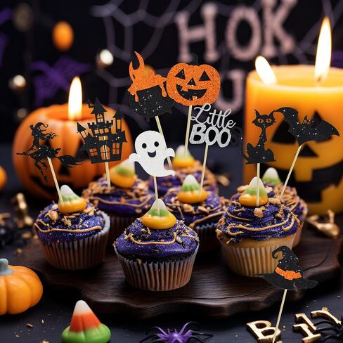 BEISHIDA 18pcs Happy Halloween Cupcake Topper Halloween Cupcake Decoration Little Boo Happy Boo Day Pumpkins Witch Hats Cats Bats for Funny Horror Halloween Scary Party Decorations Party Supplies in Kuwait