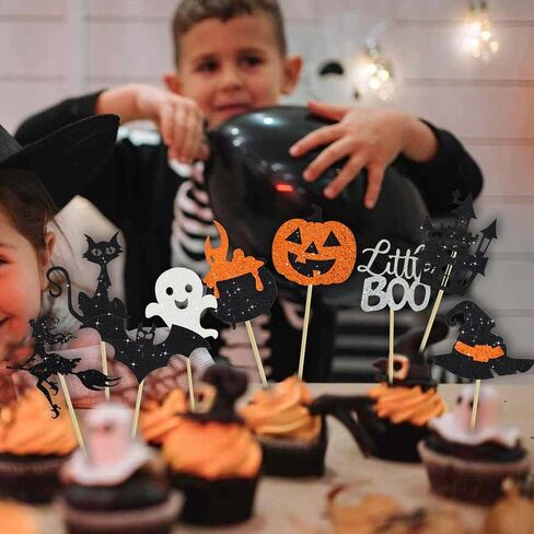 BEISHIDA 18pcs Happy Halloween Cupcake Topper Halloween Cupcake Decoration Little Boo Happy Boo Day Pumpkins Witch Hats Cats Bats for Funny Horror Halloween Scary Party Decorations Party Supplies in Kuwait