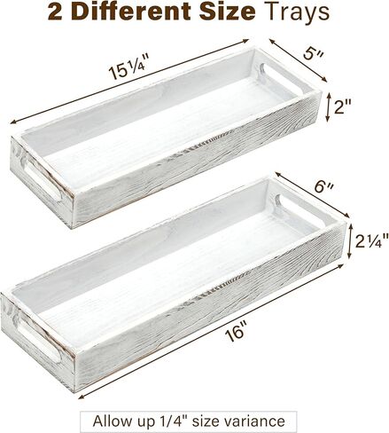 LotFancy Wooden Decorative Tray, Set of 2, Long Rustic Centerpiece Tray for Dining Room, Coffee Table Décor, Rectangle Farmhouse Tray in Saudi Arabia