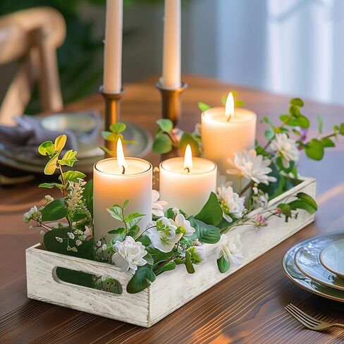 LotFancy Wooden Decorative Tray, Set of 2, Long Rustic Centerpiece Tray for Dining Room, Coffee Table Décor, Rectangle Farmhouse Tray in Saudi Arabia