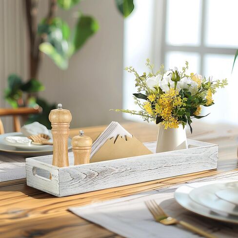 LotFancy Wooden Decorative Tray, Set of 2, Long Rustic Centerpiece Tray for Dining Room, Coffee Table Décor, Rectangle Farmhouse Tray in Saudi Arabia