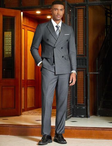 COOFANDY Men's 2 Piece Double Breasted Suits Slim Fit Tuxedo Jacket and Dress Pants Set for Wedding Business Prom in Saudi Arabia