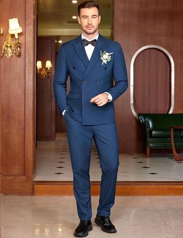 COOFANDY Men's 2 Piece Double Breasted Suits Slim Fit Tuxedo Jacket and Dress Pants Set for Wedding Business Prom in Saudi Arabia