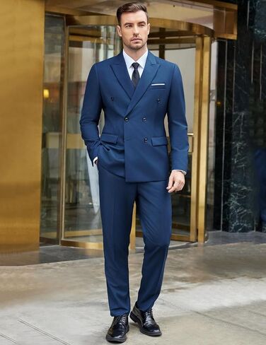 COOFANDY Men's 2 Piece Double Breasted Suits Slim Fit Tuxedo Jacket and Dress Pants Set for Wedding Business Prom in Saudi Arabia