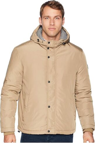 Cole Haan Men's Light Oxford Poly 28" Zip Front Jacket with Attached Hood in Saudi Arabia