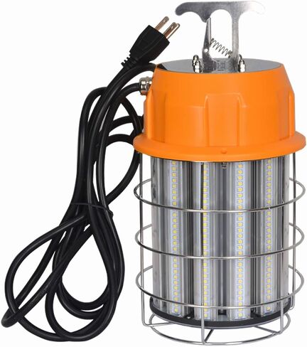 100 واط LED ضوء العمل المؤقت 5000K 13000Lm أضواء محمولة بسلك خارجي مع واقي من الفولاذ المقاوم للصدأ وخطاف لإضاءة موقع العمل في رصيف المناجم، IP65 مقاوم للغبار، التوصيل والتشغيل in Saudi Arabia