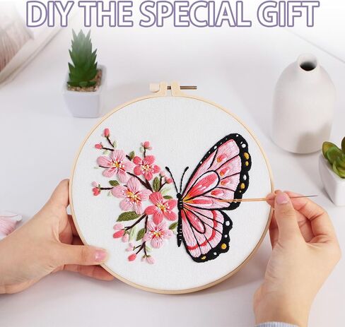 Offizon 3 PCS Embroidery Kit for Beginners - Embroidery Patterns, Embroidery Accessories & Hoop Included, Hand Embroidery Kit for Adults Stitching Sewing Kit Gift | ButterflyB Patterns in Saudi Arabia