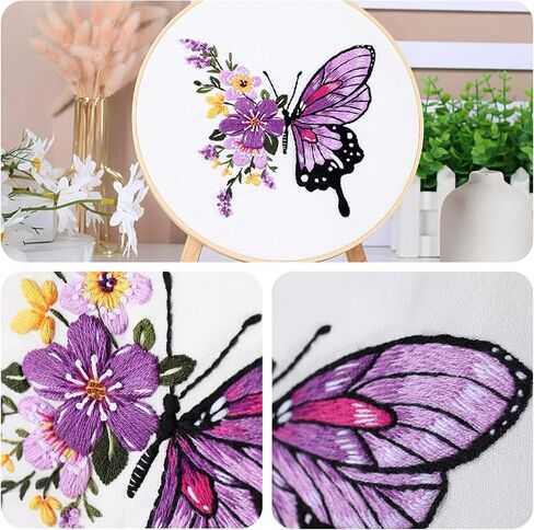 Offizon 3 PCS Embroidery Kit for Beginners - Embroidery Patterns, Embroidery Accessories & Hoop Included, Hand Embroidery Kit for Adults Stitching Sewing Kit Gift | ButterflyB Patterns in Saudi Arabia