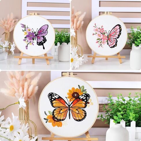 Offizon 3 PCS Embroidery Kit for Beginners - Embroidery Patterns, Embroidery Accessories & Hoop Included, Hand Embroidery Kit for Adults Stitching Sewing Kit Gift | ButterflyB Patterns in Saudi Arabia