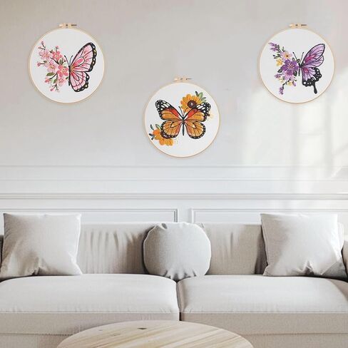 Offizon 3 PCS Embroidery Kit for Beginners - Embroidery Patterns, Embroidery Accessories & Hoop Included, Hand Embroidery Kit for Adults Stitching Sewing Kit Gift | ButterflyB Patterns in Saudi Arabia