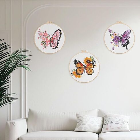Offizon 3 PCS Embroidery Kit for Beginners - Embroidery Patterns, Embroidery Accessories & Hoop Included, Hand Embroidery Kit for Adults Stitching Sewing Kit Gift | ButterflyB Patterns in Saudi Arabia