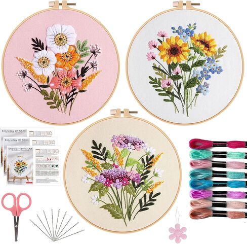 Offizon 3 PCS Embroidery Kit for Beginners - Embroidery Patterns, Embroidery Accessories & Hoop Included, Hand Embroidery Kit for Adults Stitching Sewing Kit Gift | ButterflyB Patterns in Saudi Arabia