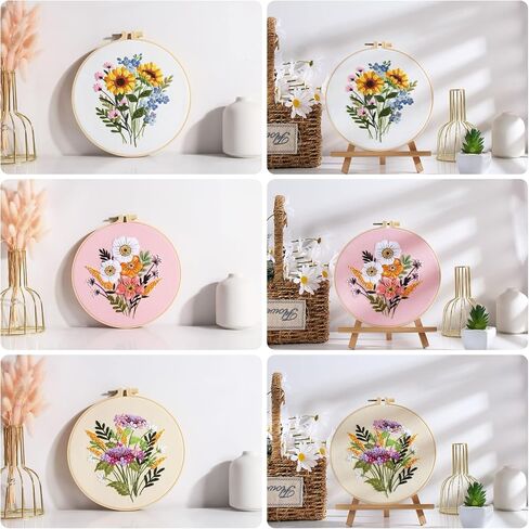 Offizon 3 PCS Embroidery Kit for Beginners - Embroidery Patterns, Embroidery Accessories & Hoop Included, Hand Embroidery Kit for Adults Stitching Sewing Kit Gift | ButterflyB Patterns in Saudi Arabia