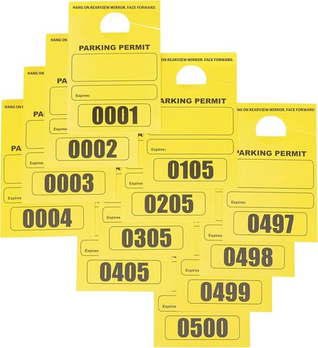 Stockroom Plus 500-Pack Yellow Parking Permit Hang Tag for Car Rearview Mirrors, Bulk Blank Temporary Passes Placards Numbered 0001-0500 for Events, Business, Office (3.15x4.75 in) in Saudi Arabia